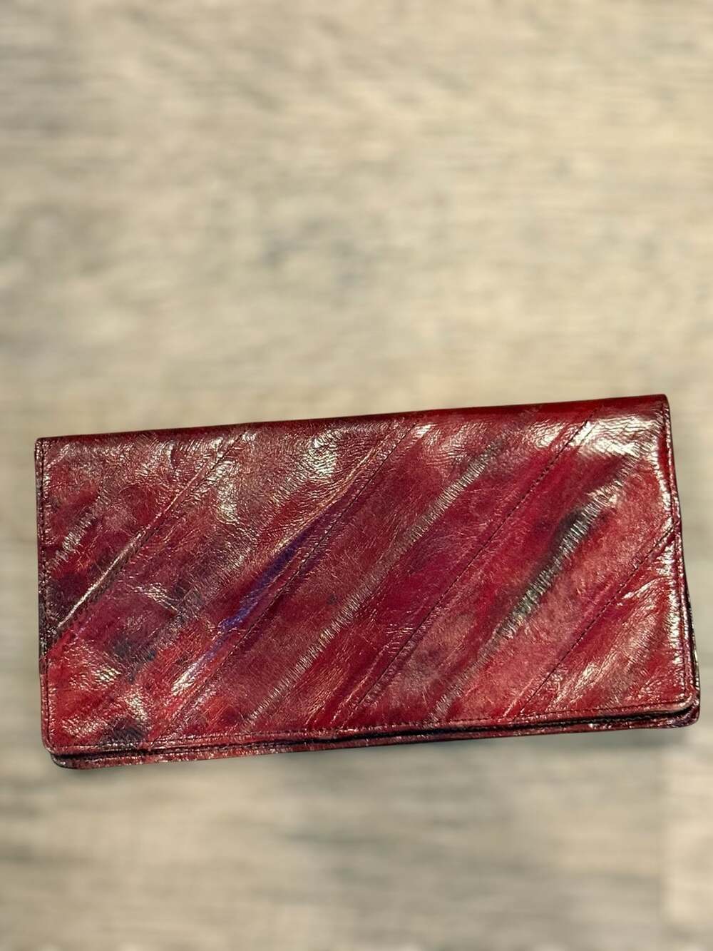 Vintage Bosca Genuine Eel Skin Burgundy Clutch Wallet